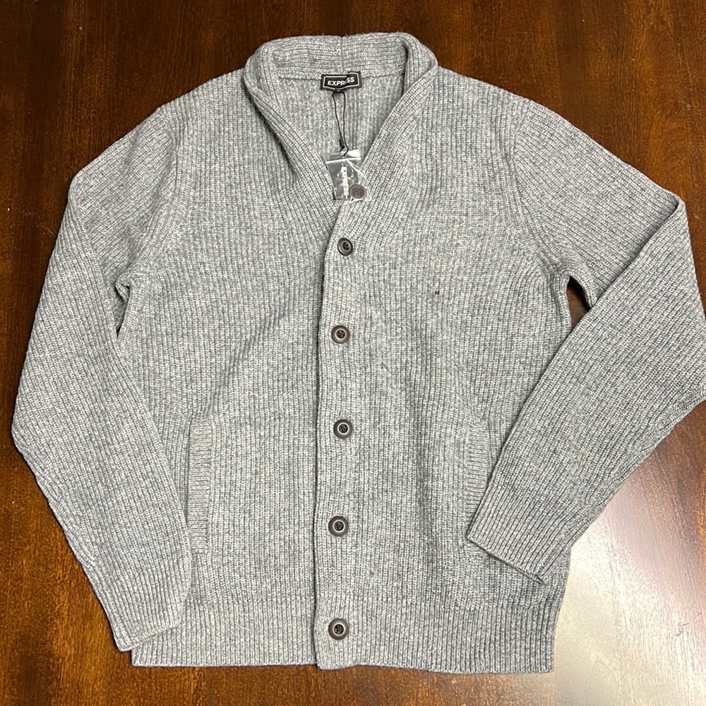 New NWT Express Mens Cardigan Sweater Gray